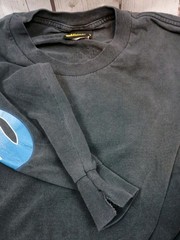 Vintage Archaic Smile Blue Flames Black Long Sleeve T-shirt Made In USA, Sz. XL