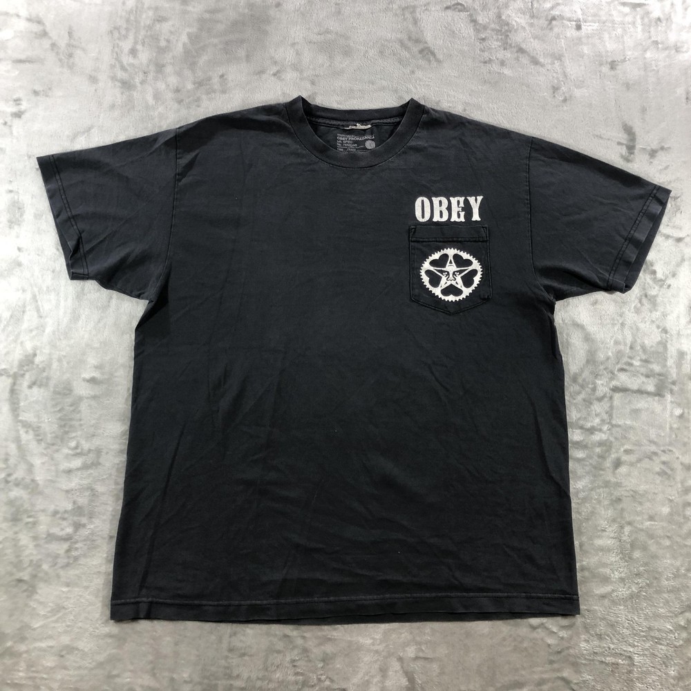 Obey Propaganda Shirt Mens Large Black Pocket Logo Graphic Tee Streetwear