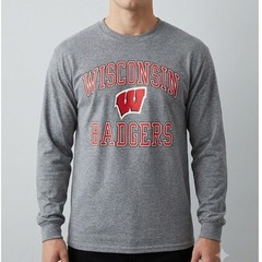 Wisconsin Badgers Long Sleeve T-Shirt NCAA Football Tee Heather Gray Mens Size M