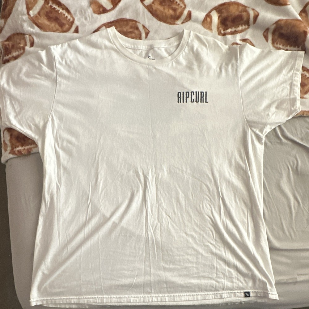 Rip Curl White Graphic Print Logo T-Shirt Men’s XL Regular Fit Crew Neck