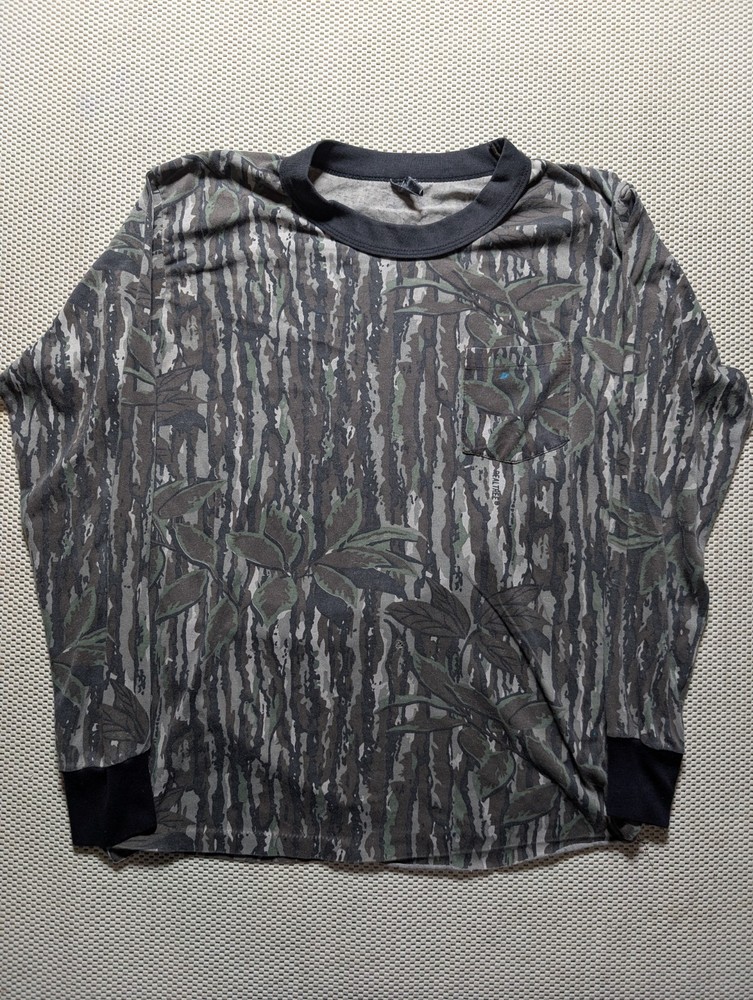 80s/90s Vintage Ace Sportswear Realtree Green Leaf Camo Trebark Single Stitch LG