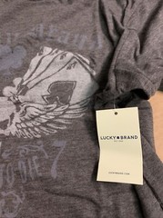 Lucky Brand (Sz M) Men’s Gray Graphic T-Shirt Too Tough To Die Poker Cards Skull