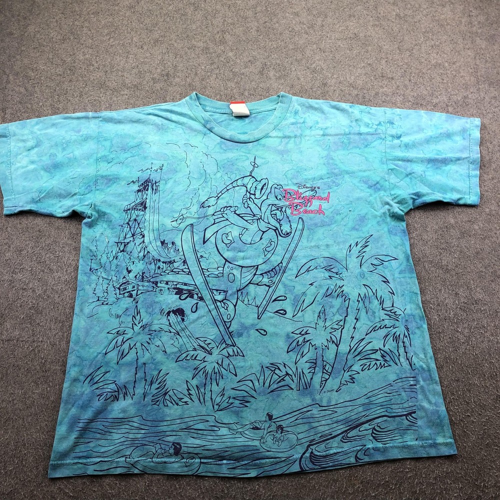 Vintage Disney Blizzard Beach Shirt Mens XL Blue All Over Mickey Inc USA 90s