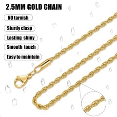 18K Gold Plated Necklace for Men, 2.5mm Mens Chain Necklace, 18K Gold Plated …