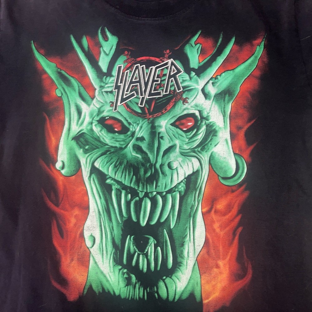 Vintage Slayer T Shirt 90s Green Devil Thrash Metal Slayer The Roxx Large