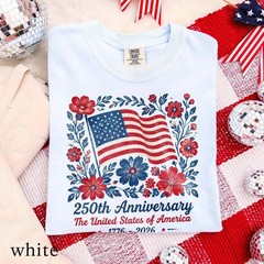 4th July 250th Year Floral USA Flag Shirt, America Anniversary Patriotic Flower