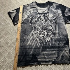 Rare Vtg Affliction Puppet Master God Vs Devil Demon Shirt 2XL Y2K AOP