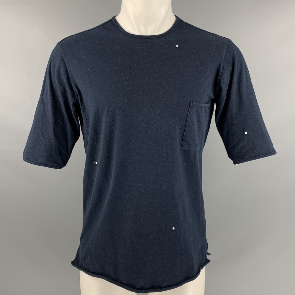 CAMO Size M Navy White Embroidery Cotton Polyamide Crew Neck T-shirt