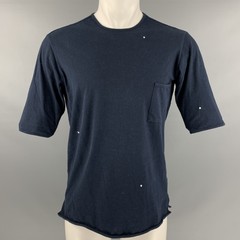 CAMO Size M Navy White Embroidery Cotton Polyamide Crew Neck T-shirt
