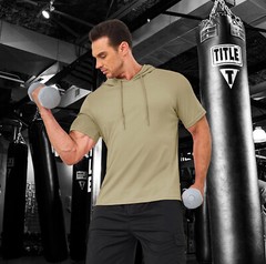 Men’s Casual Workout T-Shirts Summer Hoodie Short Sleeve Sport Cotton Sweatshirt