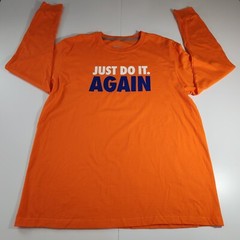 Nike Just Do It Again Men’s XL Orange Long Sleeve T-Shirt Ribbed Cuffs NWOT Flaw
