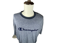 Champian Mens Shirt Two Xtra Large Appliqued Script Logo Easy Care Stretch Blue
