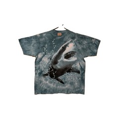 The Mountain Mens T-shirt Vintage 2002 Blue “Shark Attack” Leather Tag XL #6511