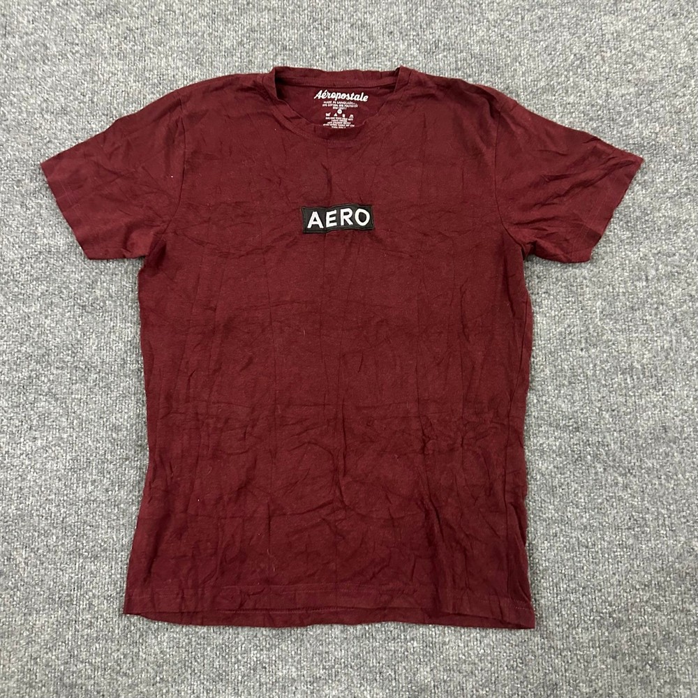 Aeropostale T-Shirt Mens Size M Maroon Burgundy AERO Box Logo Patch Casual Tee