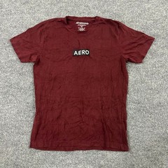 Aeropostale T-Shirt Mens Size M Maroon Burgundy AERO Box Logo Patch Casual Tee