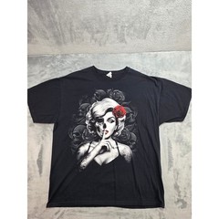 Fruit of the Loom HD Cotton Graphic T-Shirt Black XL Skull Rose Shhh Woman Tee