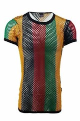 CRYSTAL MEN Rasta STRING MESH 100% COTTON MESH FISHNET SHORT SLEEVE T-SHIRT TOP