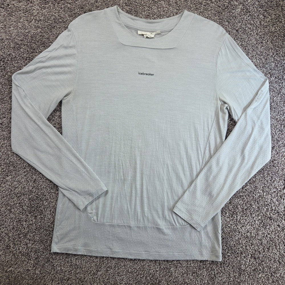 Icebreaker Cool-Lite Shirt Mens Small Gray Wool Blend Long Sleeve Crewneck Tee