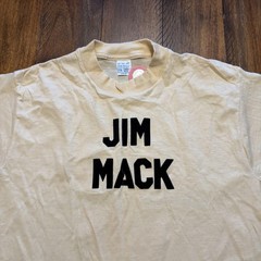 Vintage 60s Jim Mack Shirt Mens M Beige Edison Council Political T-Shirt Flocked