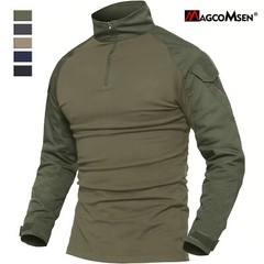 Men’s Tactical Hiking T-Shirt Long Sleeve 1/4 Zip Rip-Stop Shirt Casual Work Tee