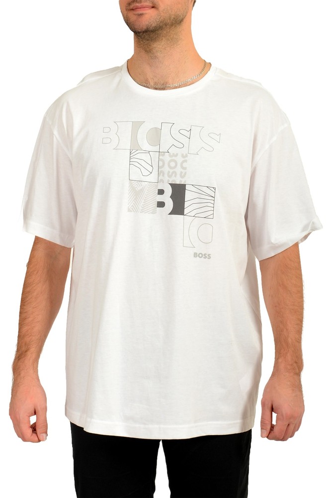Hugo Boss Men’s “Tirax 1” White Logo Print Short Sleeve T-Shirt US 2XL IT 56