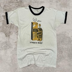 Vintage 80s Johnnie Walker Black Label ringer tee shirt size medium White