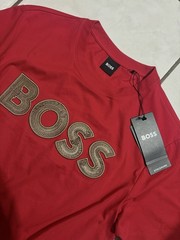 BOSS Men’s Red Crew Neck Short Sleeve Logo T-Shirt, Regular Fit Size M