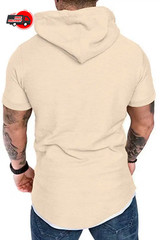 New summer hooded T-shirt men’s solid color men’s short sleeve T-shirt hoodie