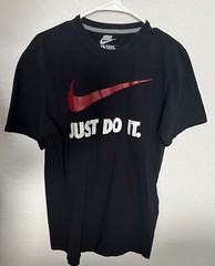 Nike Basketball T Shirt Black W Red Swoosh Size Large L Just Do It