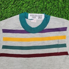 Vintage 80s MOD Stripes Blank Shirt Teens XS 12×19 Gray USA