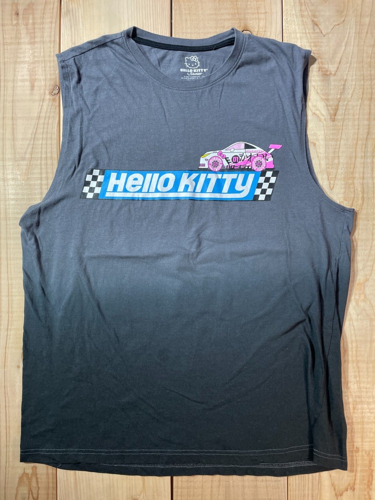 Hello Kitty Tokyo Speed Racing Tank Top XL Gray Sanrio Graphic Tee