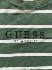 GUESS Originals Green/White Striped Logo Embroidered Crewneck T-Shirt Men’s L