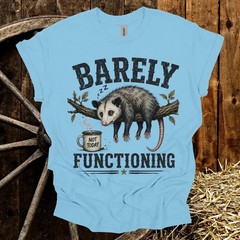 Barely Functioning Possum T-Shirt | Funny Sleepy Opossum Coffee Tee