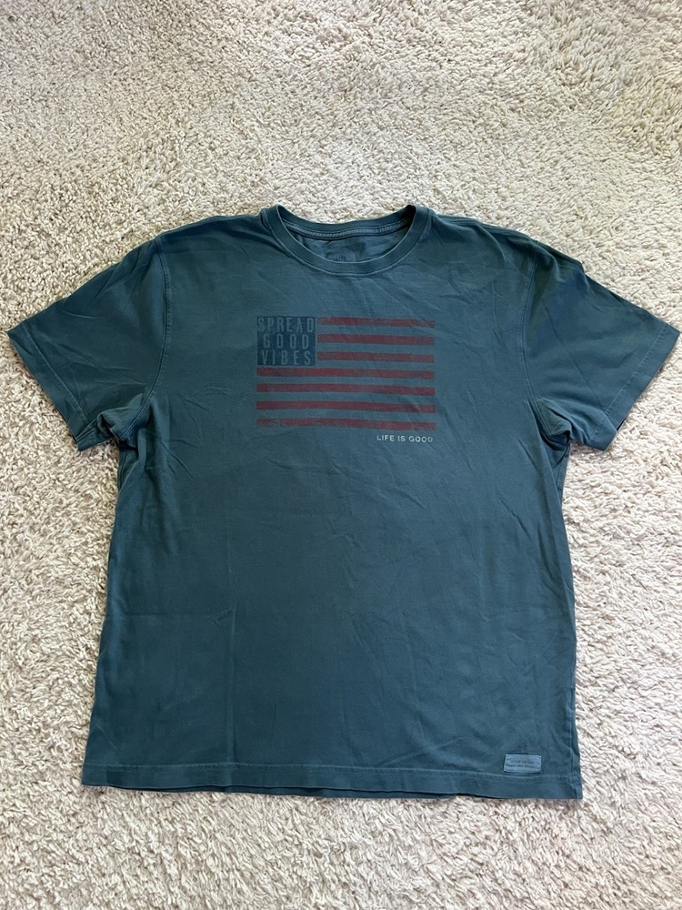 Life Is Good Shirt American Flag Spread Good Vibes Mens L Classic Fit July 4th