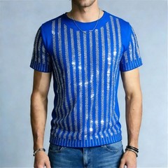 Men Rhinestone T-Shirt Luxury Hot Drill Short Sleeve Cotton Casual Slim Tee Top