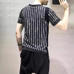 New Men Luxury Diamond Rhinestones Fashion Black T-Shirt High Quality