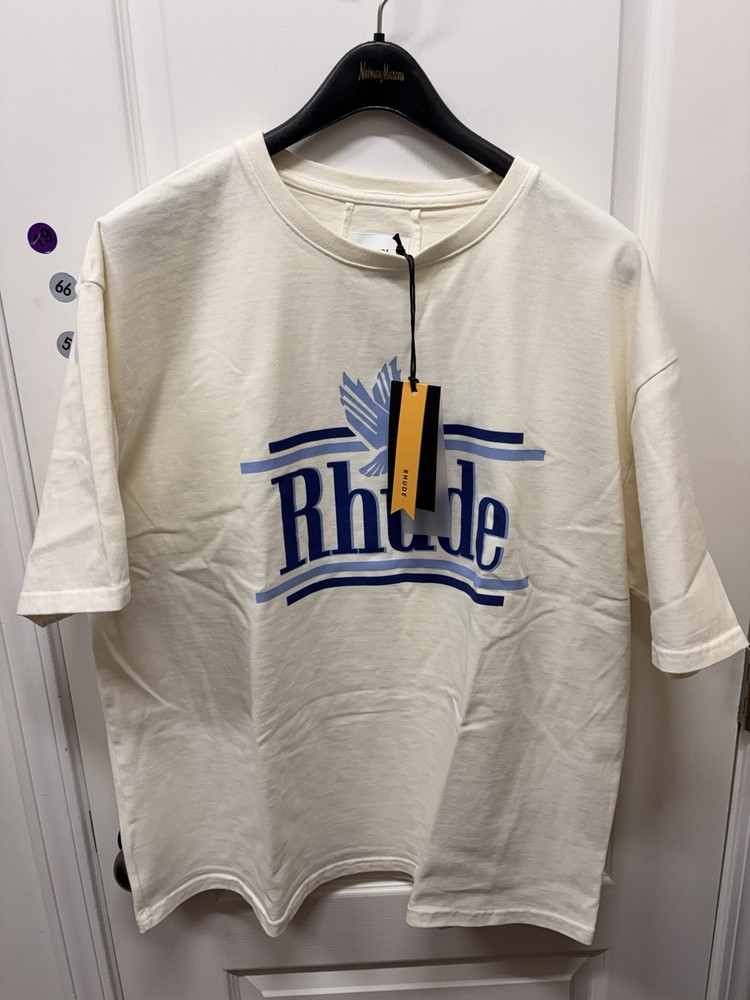 Rhude Graphic Logo Print Men’s Cream Cotton Crew Neck Short Sleeve T-Shirt XL
