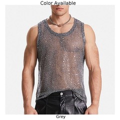 Mens Mesh Tank Top Glitter Muscle Tank Vacation Clothing Slight Stretch Clubwear