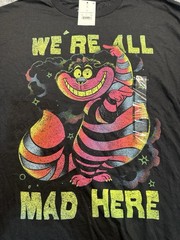 Disney Alice In Wonderland Tee Shirt Mens Medium We’re All Mad Here Cheshire Cat