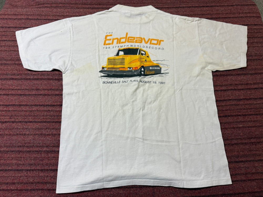 MEN USED VINTAGE SINGLE STITCH 90S 1991 ENDEVAOR LAND SPEED RECORD SHIRT SIZE XL