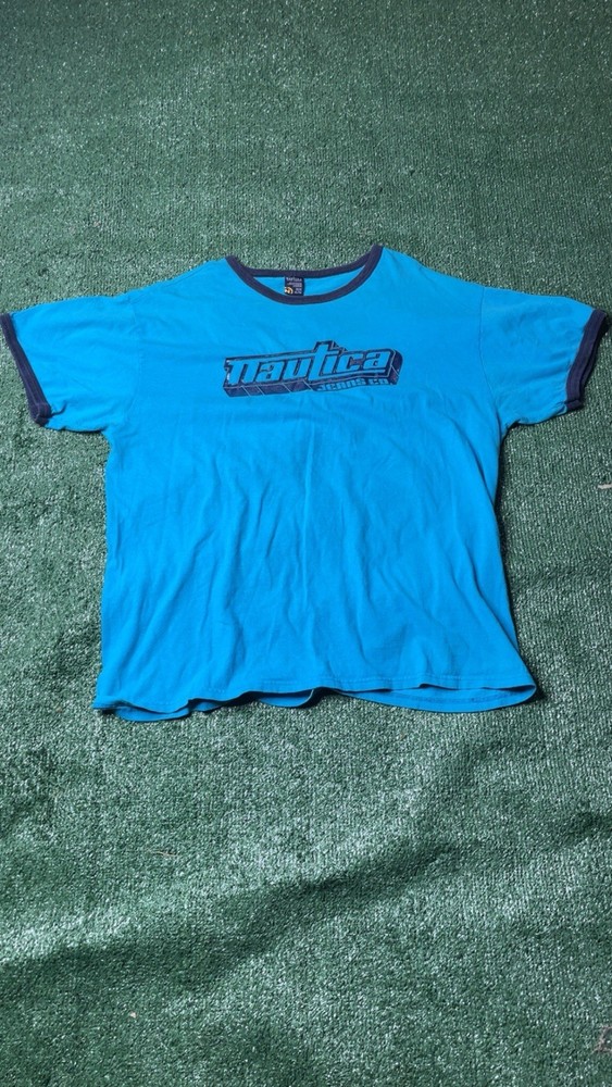 Nautica Jeans Co. Men’s Blue Ringer Logo Crew Neck Short Sleeve T-Shirt XL