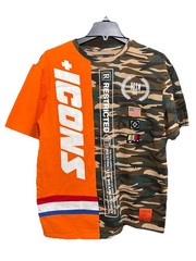 Hudson Men’s T-shirt L Is A Camouflage Print Featuring ICON and RESTRICTED AD