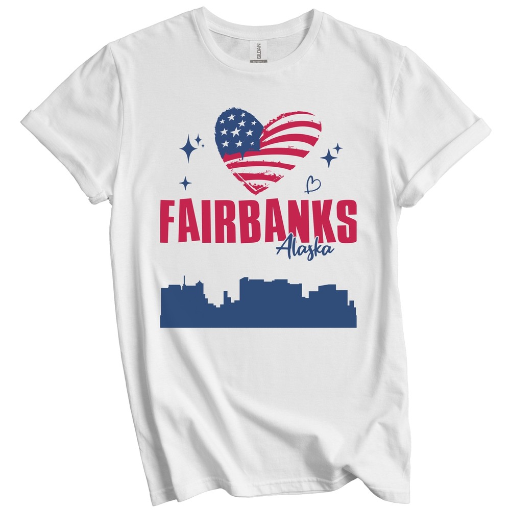 Fairbanks Alaska Skyline American Flag Heart 4th of July T-Shirt