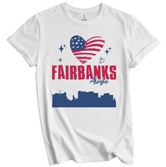 Fairbanks Alaska Skyline American Flag Heart 4th of July T-Shirt