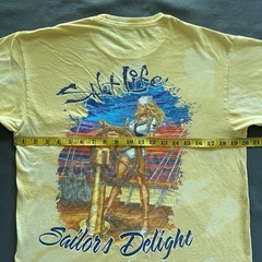 Salt Life T Shirt Mens Medium Yellow Bleach Acid Wash Fishing Sailor’s Delight