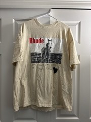 RHUDE Men’s Horse Logo Graphic Print T-Shirt Beige Knit Crew Neck Short XL