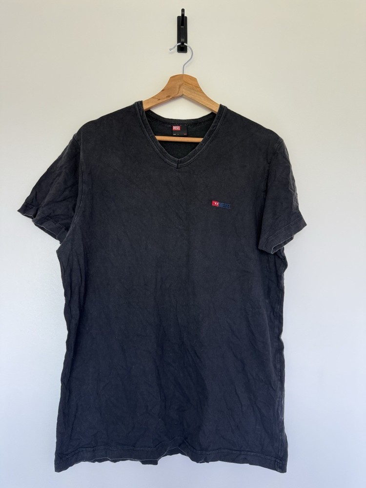 Diesel T Shirt Mens Large Black V Neck Cotton Logo Tee Y2K Casual