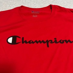 Champion Mens Large Red Spellout Chest Logo Cotton Crew Tee Classic Casual