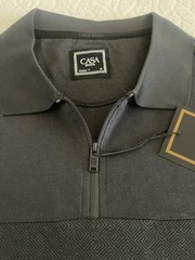 CASA MODA Couture Men’s Zip-Front Polo Shirt Black Quarter-Zip Front Closure