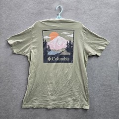 Columbia Men Shirt XL Brown Graphic Mountain Sunset Logo Short Sleeve